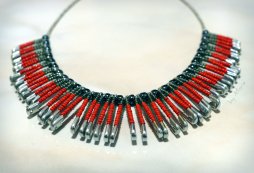 Safety pins necklace red